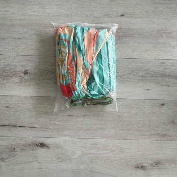 Flax Maker‎ V-neck Short Sleeve Printed Dress Green NWT IN PACKAGE - Picture 8 of 8